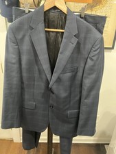 Joseph A Bank 2 Piece Suit Mens 42R 38x32 Navy Plaid Double Vented Custom Made