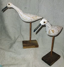 2 Carved Wood Shorebird Decoy Sandpiper Wooden Folk Art Bird Signed Kieth Howard