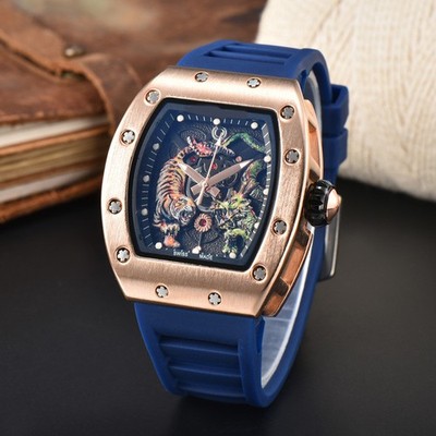 New Sports Men's Dragon Tiger Pattern Lassa Quartz Watch Skeleton Dial