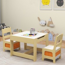 Children Kids Table Chairs Set With Storage Boxes Blackboard Whiteboard Drawing
