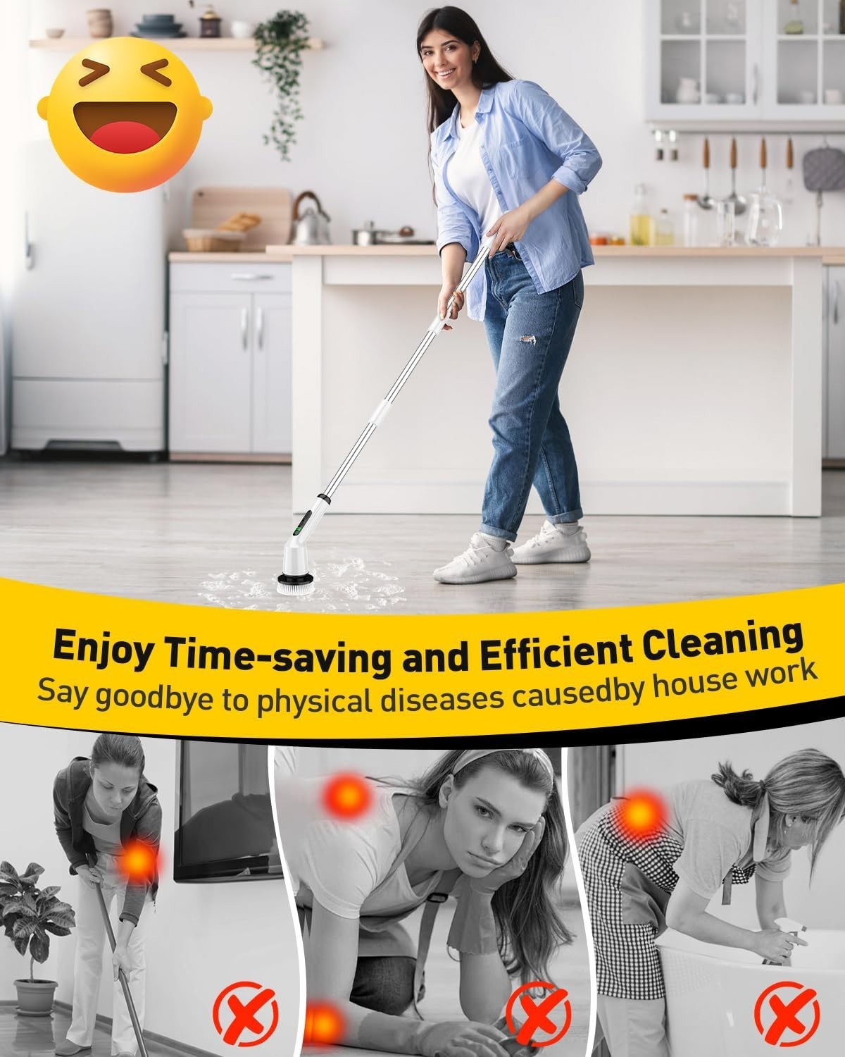 Electric Spin Scrubber for Cleaning Bathroom, Shower Scrubber Cordless Cleani...