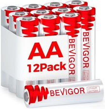 BEVIGOR Lithium AA Battery, 12 Pack AA Lithium Batteries 3000mAh 1.5V, Double A 2.24 per battery