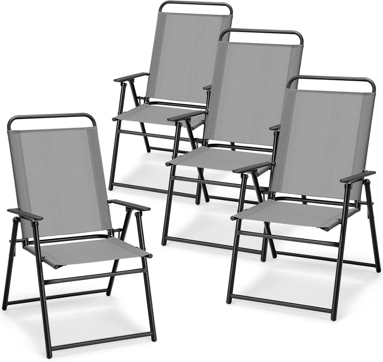 S Set Of 4, Outdoor Folding Chairs With Armrests, Metal Fram