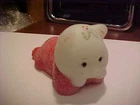 4" Fenton Satin Milk Art Glass Lying Teddy Bear In Red Frit Pajama's Figurine