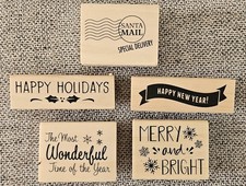  5 CHRISTMAS HOLIDAY RECOLLECTIONS WOOD STAMPS NOEL WITH PRICE STICKERS