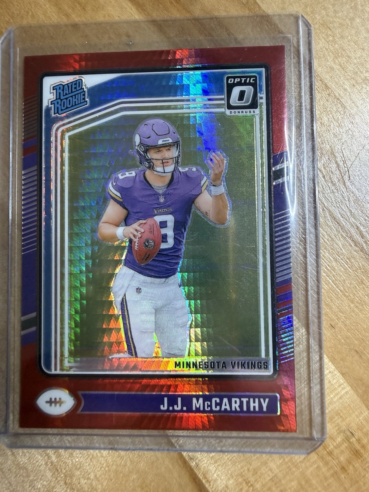 2024 Panini Donruss Optic - Rated Rookie J.J. McCarthy #235 Red Hyper Prizm (RC)