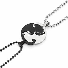 2026 New Black and Silver Yin-Yang Cat Couple Pendant Necklaces and Gift Box