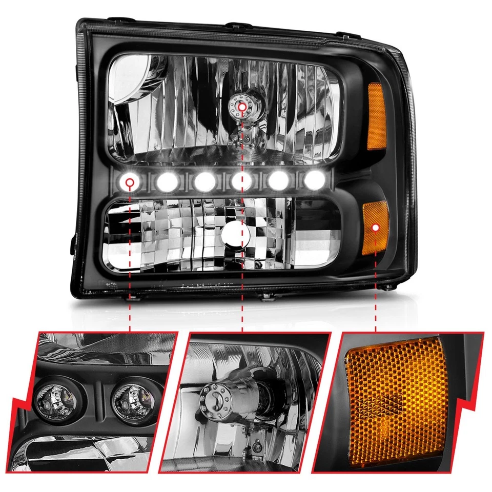 Anzo 111106 Headlight For Ford F-250 Super Duty 1999-2004 Left and Right Black - Image 3 of 4
