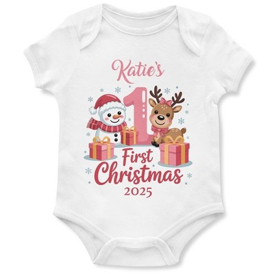 Personalisierter erster Weihnachts Strampler für Baby Mädchen Rosa erstes Weihnachtsoutfit Cu...
