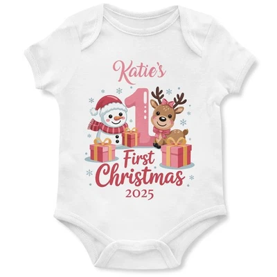 THE CLOTHING SHED Personalisierter erster Weihnachts Strampler für Baby Mädchen Rosa erstes Weihnachtsoutfit Cu...