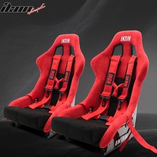 Universal Red Bucket Racing Seats Slider 4 Point 3 Belt Harness Red X2