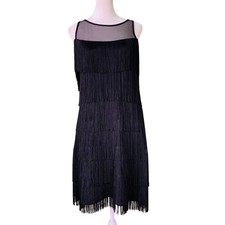 White House Black Market Sleeveless Veil Fringe Party Dress Black Size S