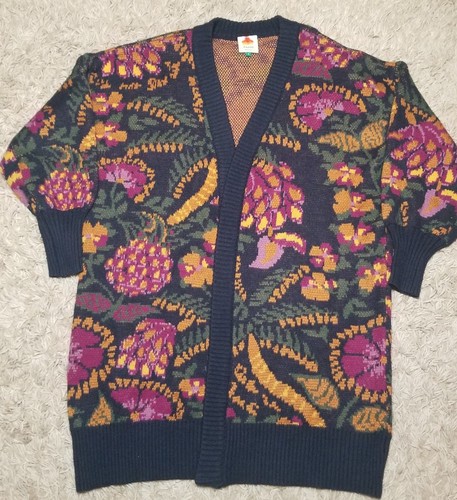 FARM Rio Flowerdoscopic Floral Knit Long Cardigan Duster Boho Chique Sz S