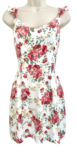 WAYF Dress Sz S White Pink Floral Mini Babydoll Ruffles Spring Cottagecore Flowy
