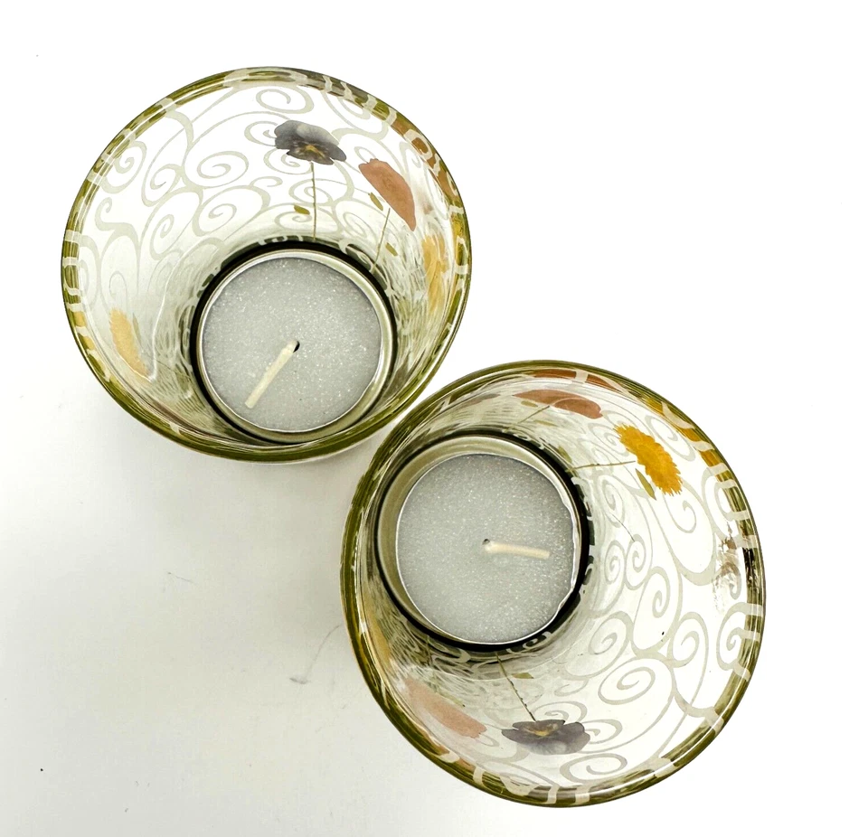 Conjunto de 2 castiçais ou copos de suco coloridos padrão floral de 4 polegadas Tea Light - Imagem 2 de 4