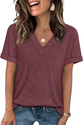 Womens Summer Tops Short Sleeve Basic Casual V Neck T Shirts Trendy Fashion 2025 - Picture 9 of 30