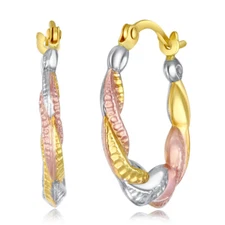 Wellingsale 14k Tri Color Gold Oval Twist Hoop Earrings (17 x 14mm)