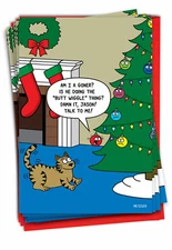 Christmas-Ornament Cat Toy: Hilarious Mixed Set of 12 Cards w/ Envelopes