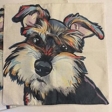 Set Of 2 Schnauzer Dog Print Puppy Colorful Watercolor Pillow Case Cover 18x18