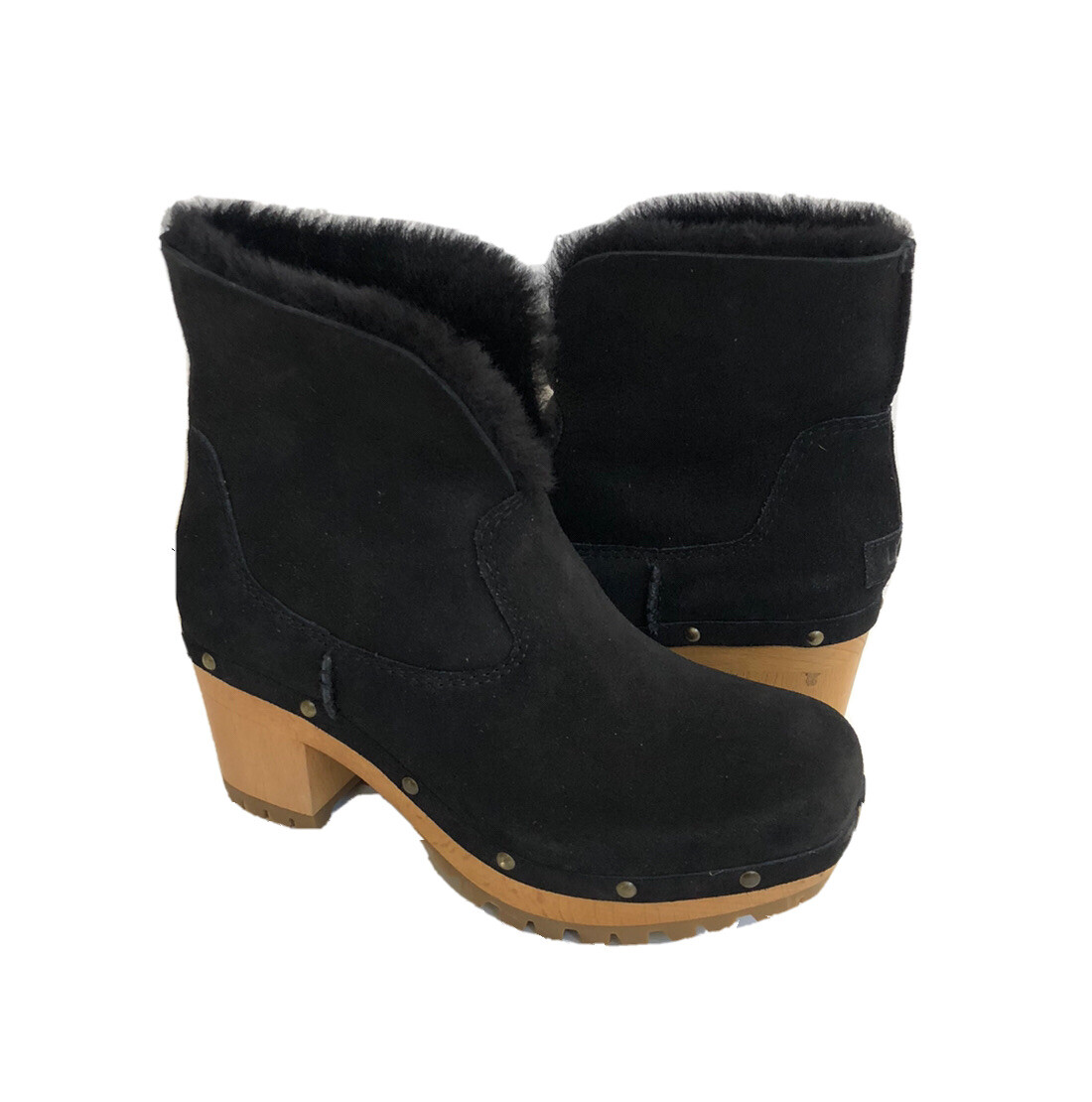 UGG THEBES BLACK SUEDE CLOG WOODEN HEEL SHOES US EU 37 UK