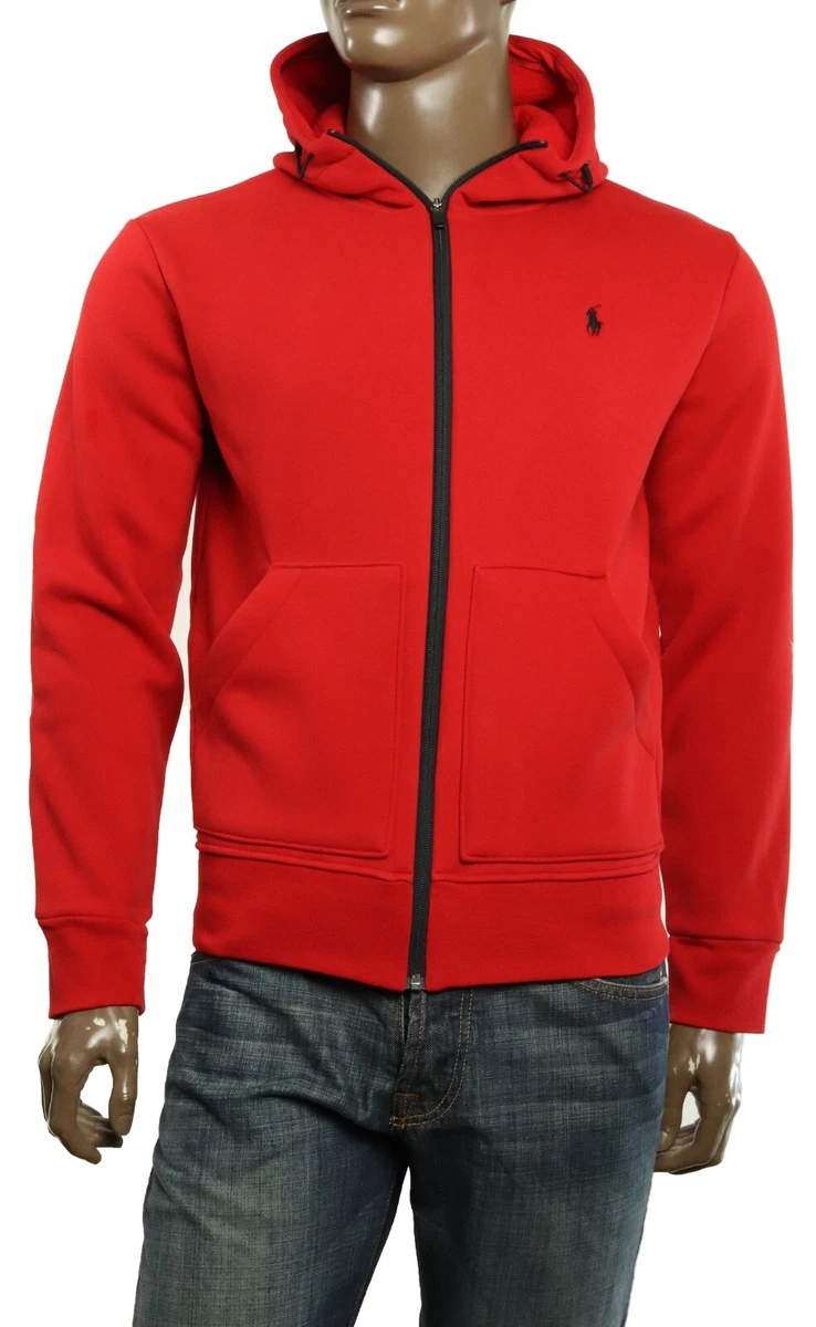 New Mens Polo Ralph Lauren Double Knit Red Fleece Full Zip Hoodie Track  Jacket S