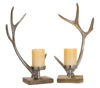 Dekofigur Indoor - Gilde Aluminium Kerzenhalter Geweih 2-Tlg. - KerzenstäNder