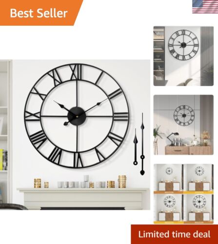 Large Silent Wall Clock with Vintage Roman Numerals - Perfect for Living Room