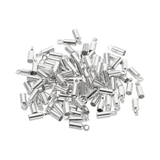 100Pcs Cord End Caps 2mm Brass for Jewelry Making 2.5mm Length Silver