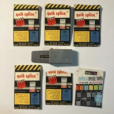 Original Vintage Quick Splice Lot Of 5 Packs, Splicer, + Bonus For 8mm Film