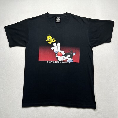 Vtg Tweety Sylvester Looney Toons T-Shirt Mens Sz L Black WB Studio Store EUC