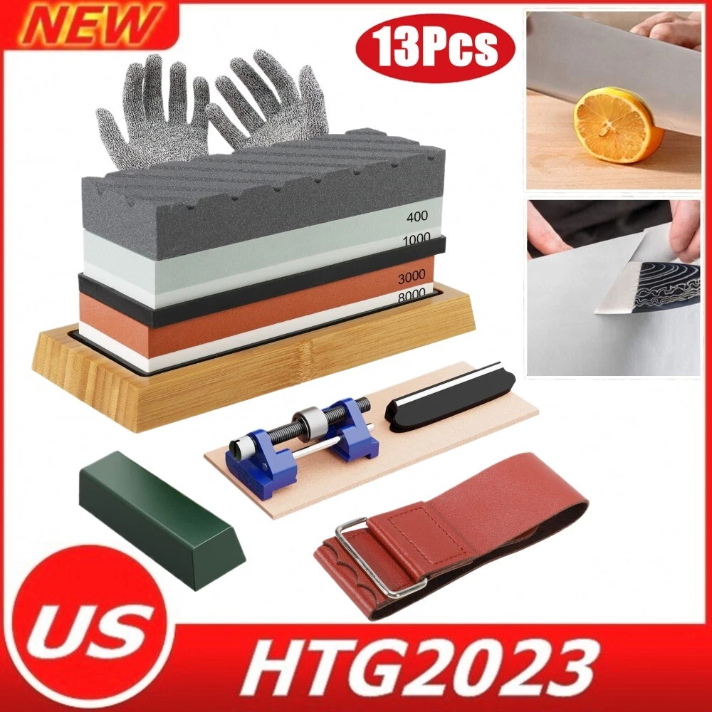 13PCS Knife Sharpening Stone Set Dual Grit Whetstone 400/1000 3000/8000 Grit New