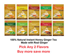 Pocas Natural Caffeine Free Instant Honey Ginger Tea 2 boxes 40 Bags- 10 Flavors