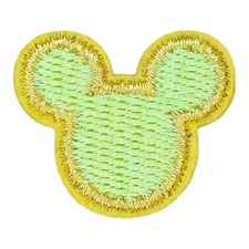 MINI MICKEY MOUSE GREEN GOLD HEAD SHAPE CARTOON IRON ON PATCH 0.75 X 1.0 INCHES