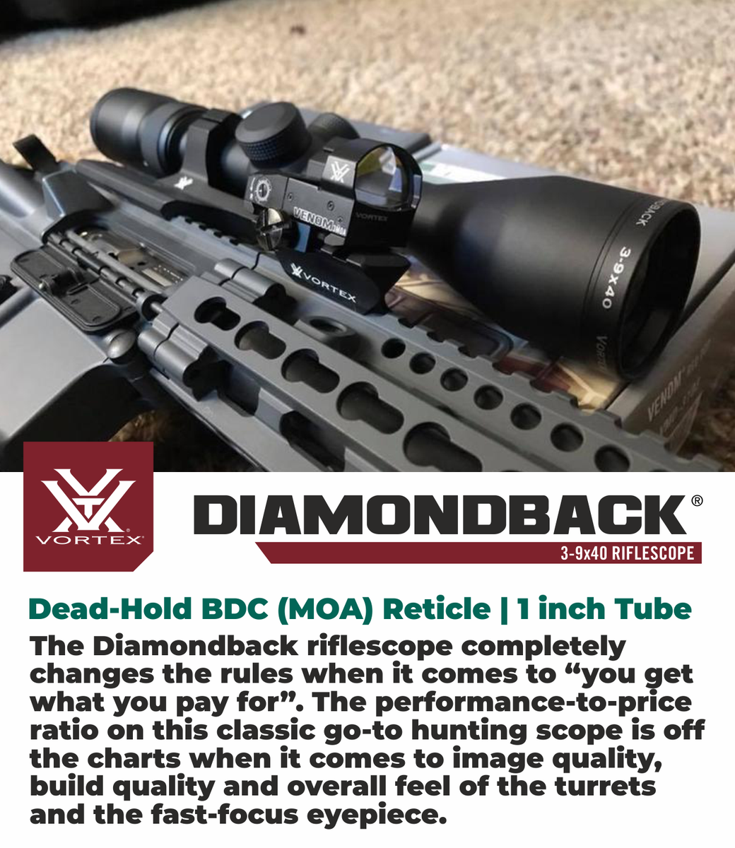 Vortex Optics Diamondback 3-9x40 Dead-Hold Riflescope w/ Hat and M