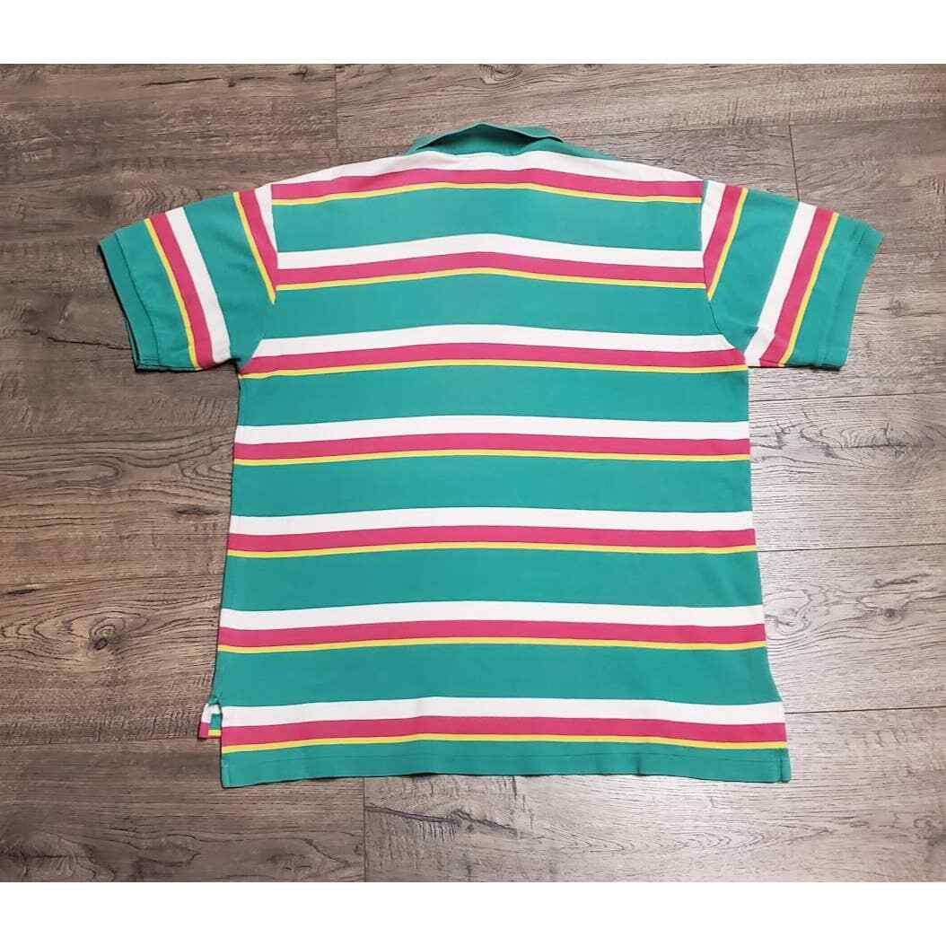 Vintage 90s Blue Candy Striped Ralph Lauren RL Polo Shirt