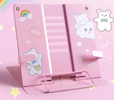 1 PC of Portable Pink Bear Metal Desk Book Stand Holder - Adjustable Bookstand