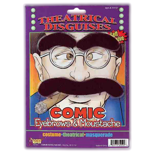 9番セレクトセット GROUCHO COMIC EYEBROWS & MOUSTACHE Joke Costume Black Fake