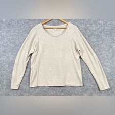 J.Jill Women s Ribbed 100 Cotton Crew Neck Long Sleeve Sweater Beige Size L