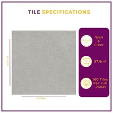 Rectified Concrete Effect Wall & Floor Porcelain Matt Tile | 3 Colours & Sizes