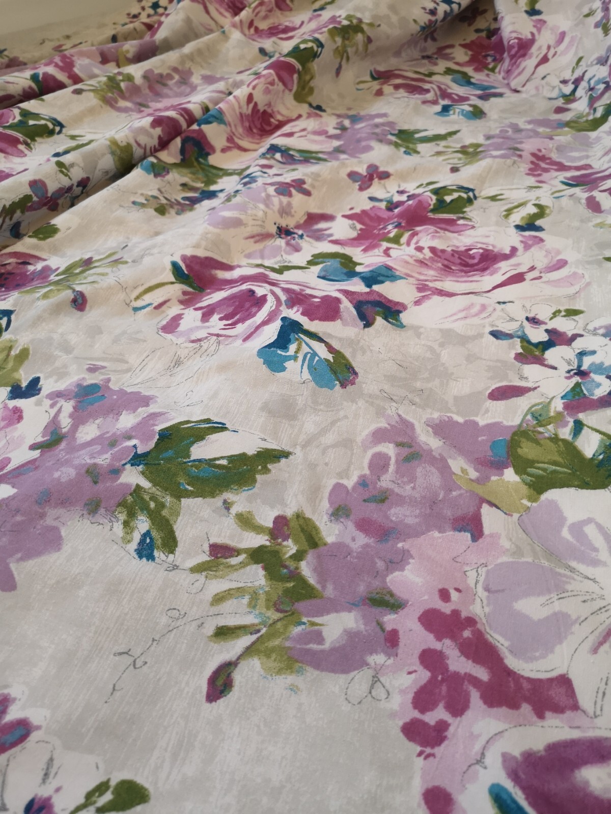 DUNELM FLORAL RING TOP LINED 90" DROP CURTAINS x 66" EACH OR 11FT THE