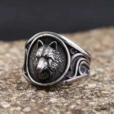 Vintage Viking Wolf Head Stainless Steel Fashion Animal Ring for Men  Women