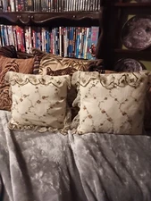 Pair white floral sheer satin decorative pillows,12x12.