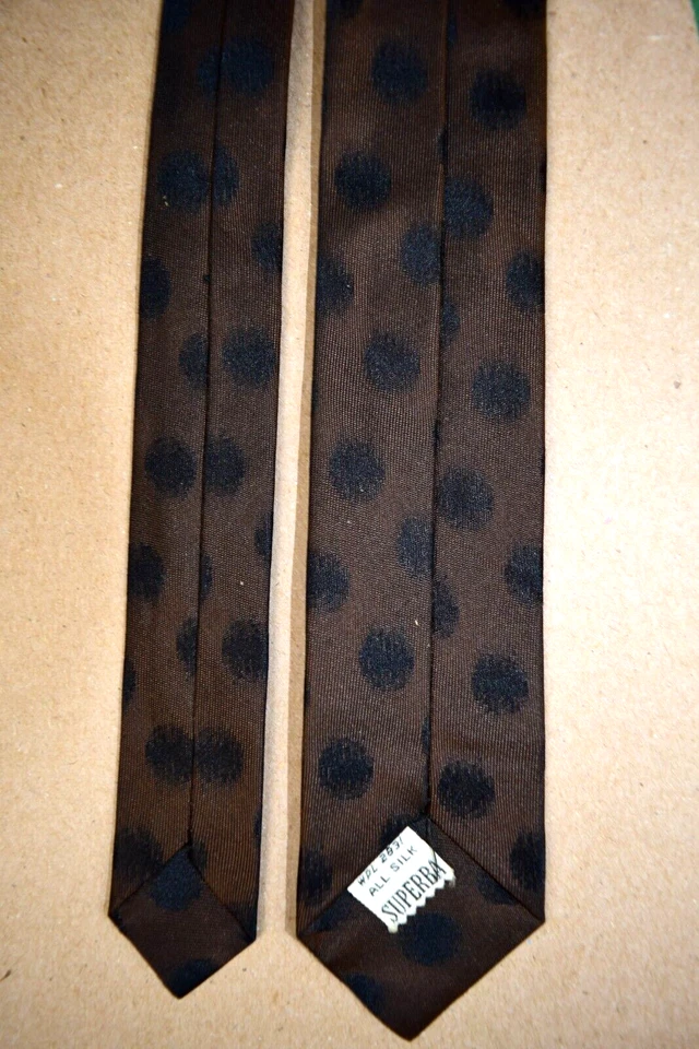 Corbata de Colección Superba Años 60 Marrón con Mechones Negros Foulard Corbata de Seda Ajustada 52 x 2" Foto 4 de 4