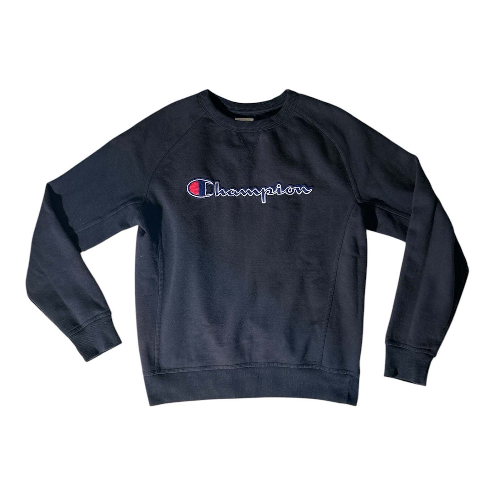 Champion Navy Blue Spellout Crew Neck Fleece Sweatshirt for Men in Medium