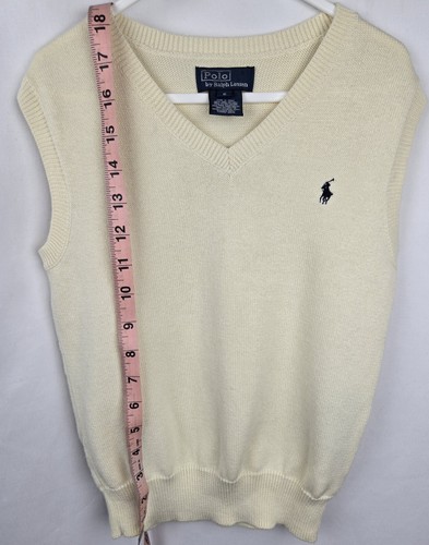 Vintage Polo Ralph Lauren Sweater Vest Boys6 Cream Blue Pony Sleeveless Pullover - Picture 5 of 6