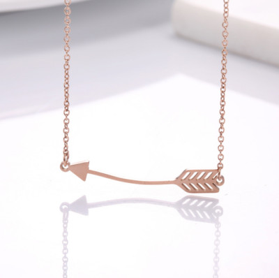 Arrow T-Bar Titanium Stainless Steel Rose Gold Pendant Necklace Gift Box PE11