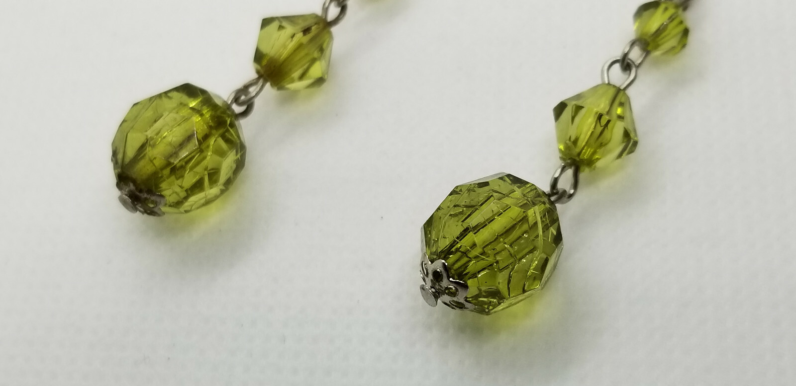 Beaded Drop Dangle Earrings Hook Clear Green Crac… - image 4