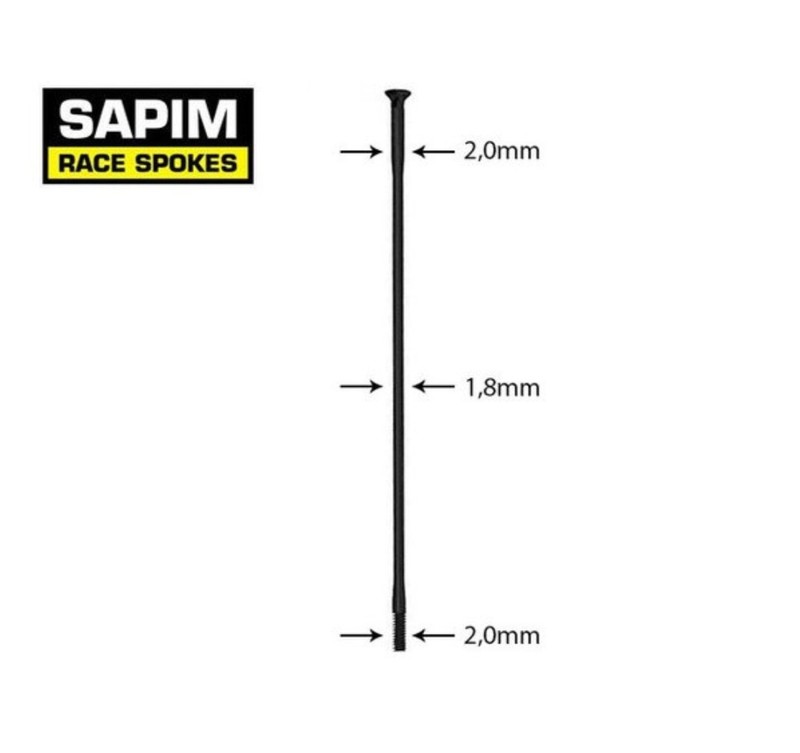 16x STRAIGHT PULL 242mm-310mm Sapim Race Black double butted spoke 14g