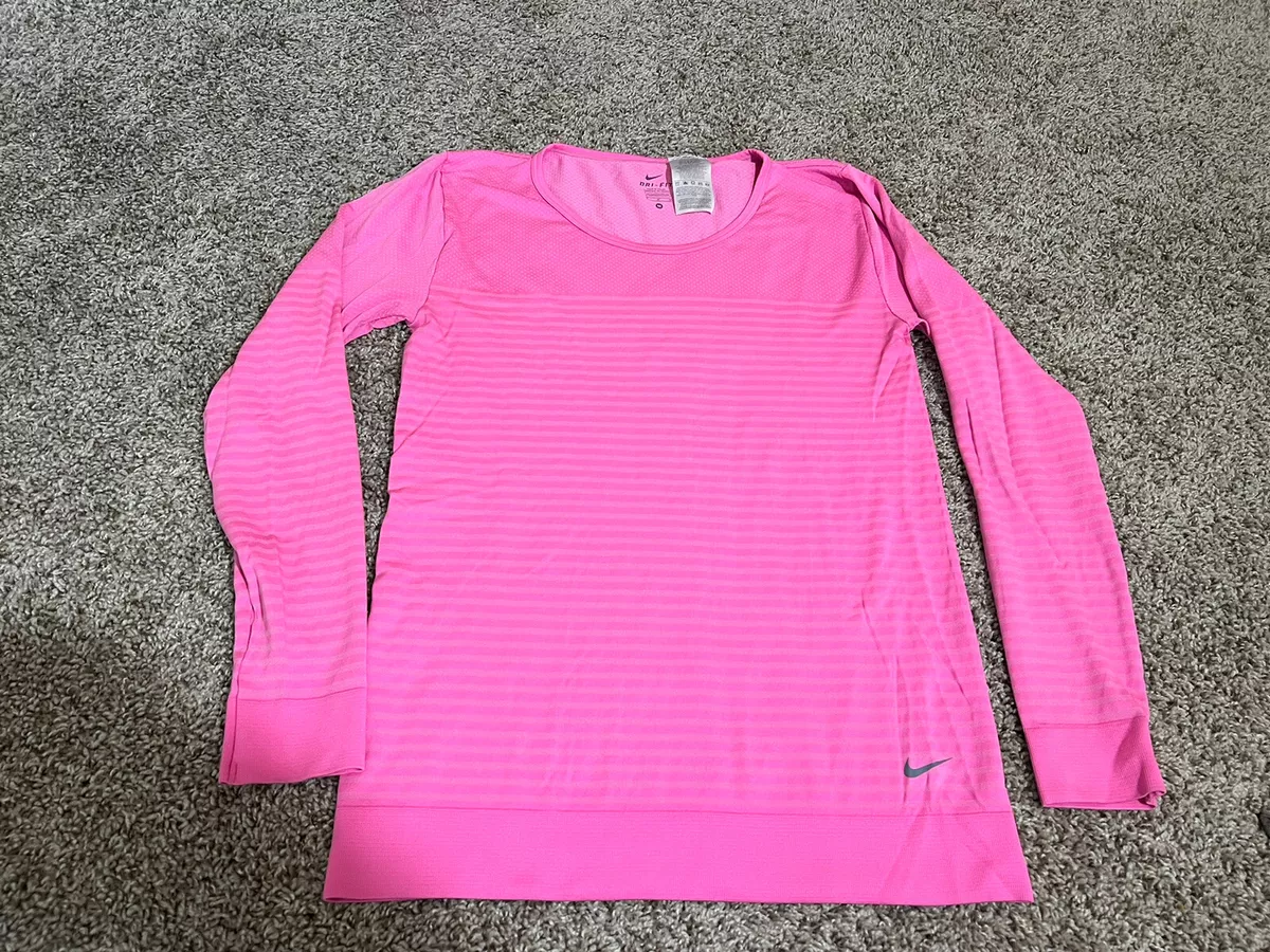 Nike Dri Fit Knit Seamless Long Sleeve Running Shirt Top Size Med Bright Pink
