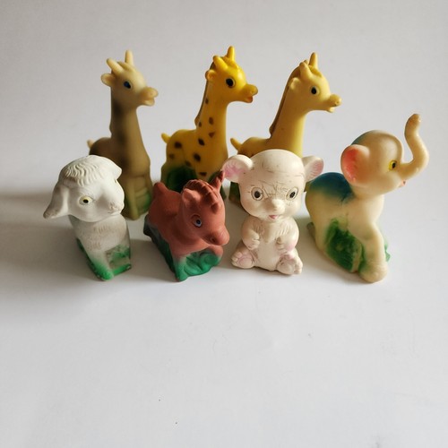 Lot of Vintage Rubber Squeaky Toy Animals 5" Japan Circus Elephant Giraffe Bear - Picture 3 of 7